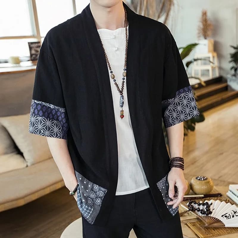 Kimono giapponese da uomo Cardigan Streetwear Yukata Camicia maschile Haori Camicia kimono da uomo Abbigliamento tradizionale samurai giapponese 4XL 5XL
