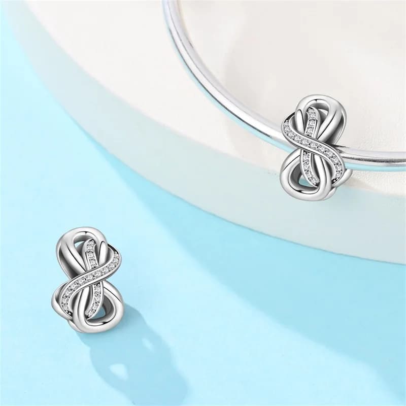 Nuovo ciondolo con perline ad anello Mobius in argento sterling 925, adatto per braccialetti fai da te, collane, gioielli di moda da donna, regali per le vacanze