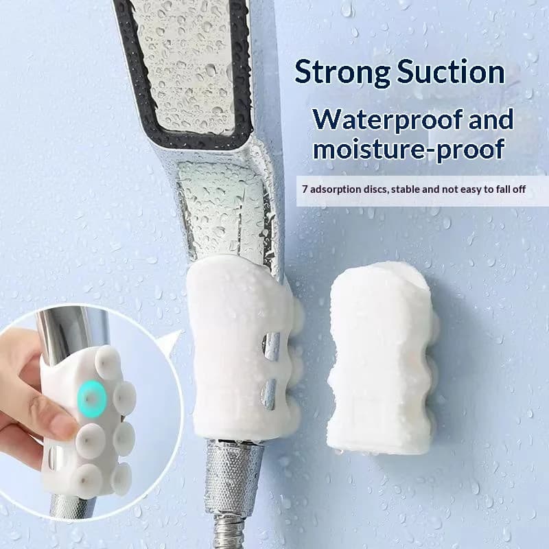 Silicone Suction Cup Shower Head Holder Punch‑Free Adjustable Movable Bracket Wall Hook for Bathroom Kitchen Utensil Storage