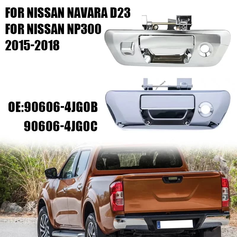 Adatto per Nissan Navara D23 2016-2019 Nissan NP300 2015-2019 Maniglia cromata per porta posteriore con serratura e foro per fotocamera
