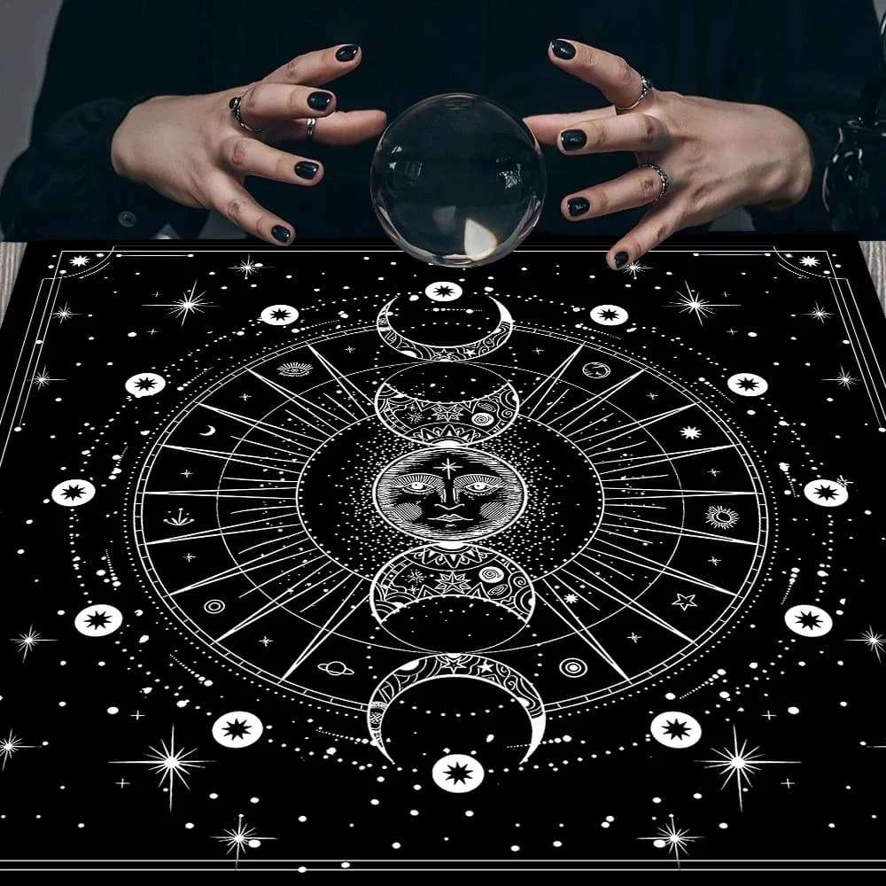 1pc Bohemian Moon Phase Tarot Tablecloth Altar Cloth Divination Decor Black Starry Sky Moon Witchcraft Tarot Card Table Cloth