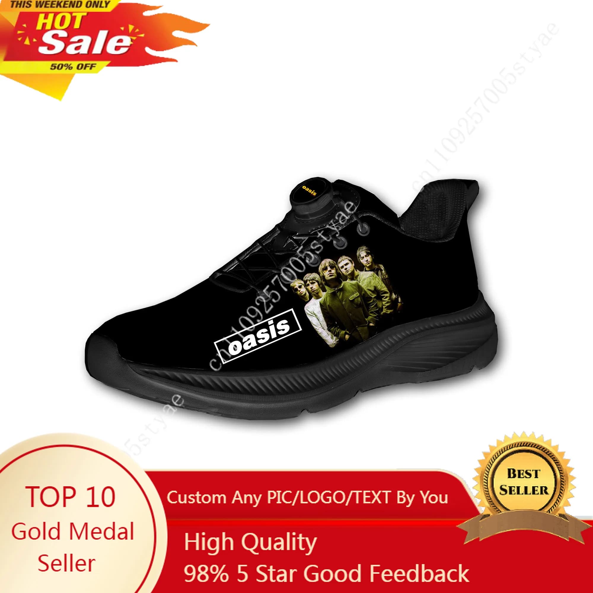 Scarpe da Corsa Fuoristrada Oasis Rock Band per Uomo e Donna, Sneaker Sportive Senza Lacci con Chiusura a Rotazione, per Escursionismo e Tempo Libero, Personalizzabili
