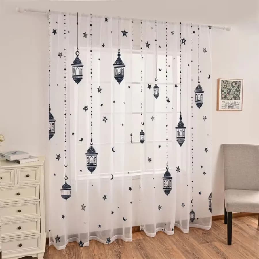 2PCS Digital Print Sheer Curtains, Deep Blue Star Light, Mysterious Celestial Night Sky for Bedroom Living Room Home Decor