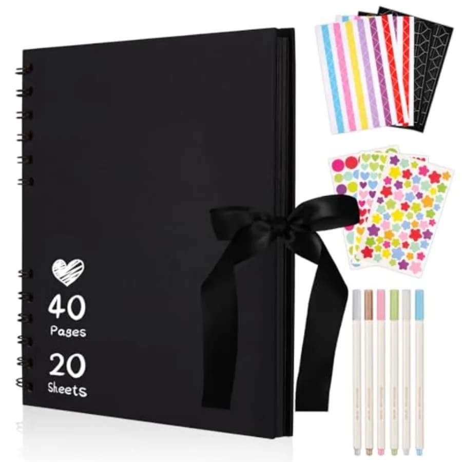 Small Black Scrapbook Album, 40 Pages Photo Album with Black Pages, Kraft Paper Hardcover Memory Book with DIY Accessories Kit