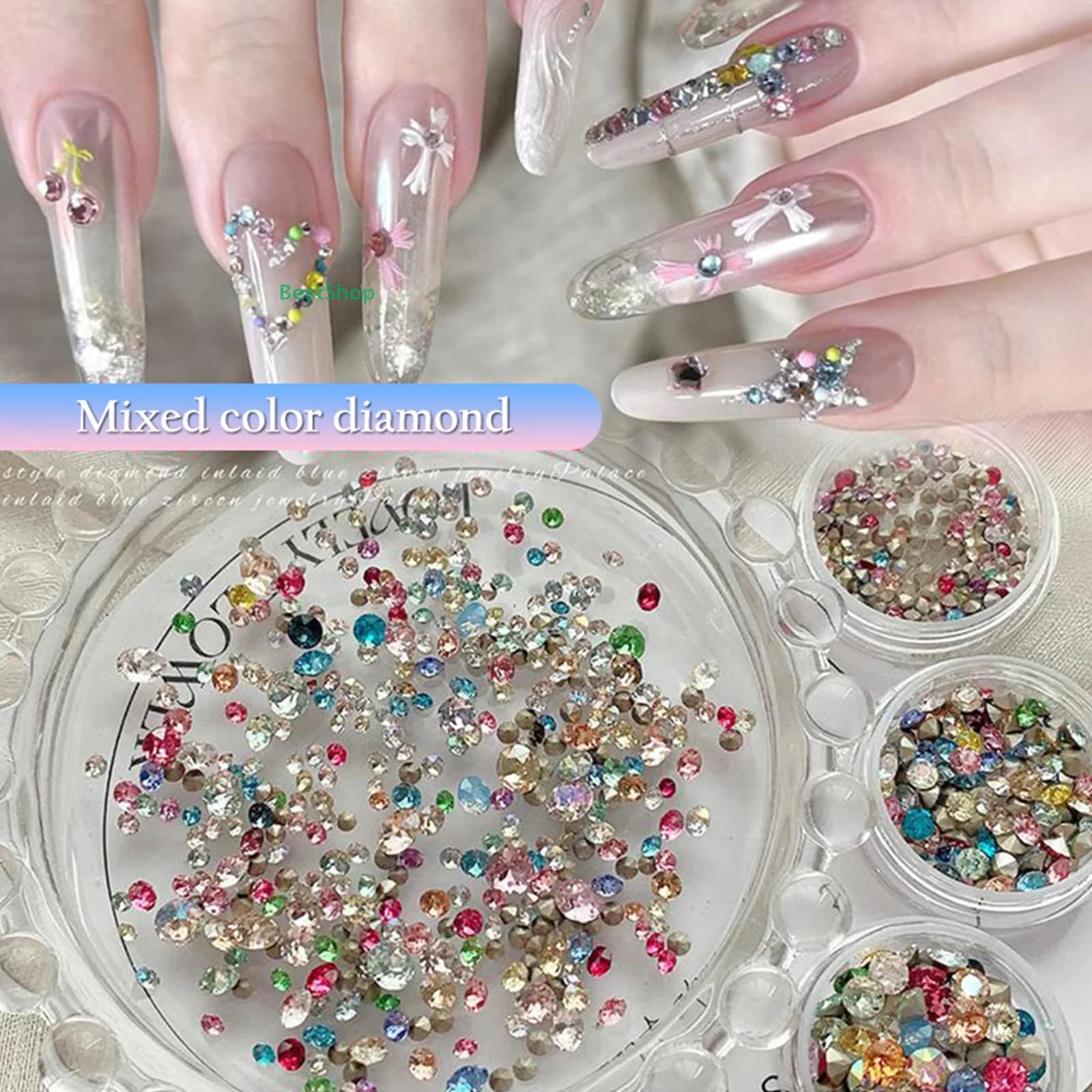 50/100 pezzi di cristallo lucido per nail art strass colorati 3D fondo a punta pendenti per unghie pietre preziose per la decorazione fai da te