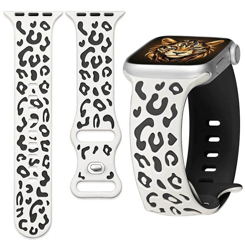 Cinturino inciso per Apple Watch ultra 2 Band 49mm 45mm 44mm-42-46mm 41mm-40mm Bracciale in silicone leopardato Serie 10 9 8 7 se 6 5 4