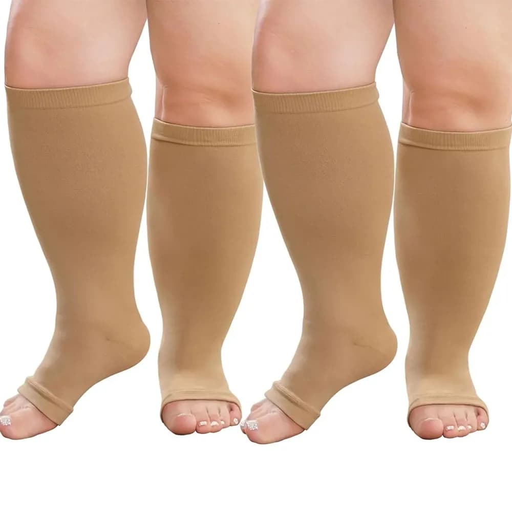 1Pair Plus Size Compression Socks: Open Toe Wide Calf Compression Socks for Women and Men Knee High Toeless Nurse Travel