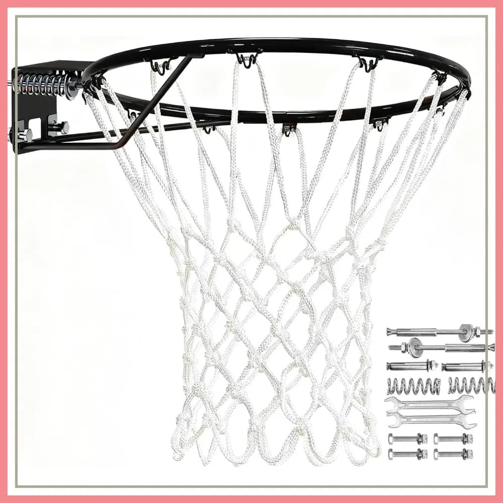 Cerchio da basket in acciaio massiccio da 18 pollici, canestro resistente con rete e kit di installazione