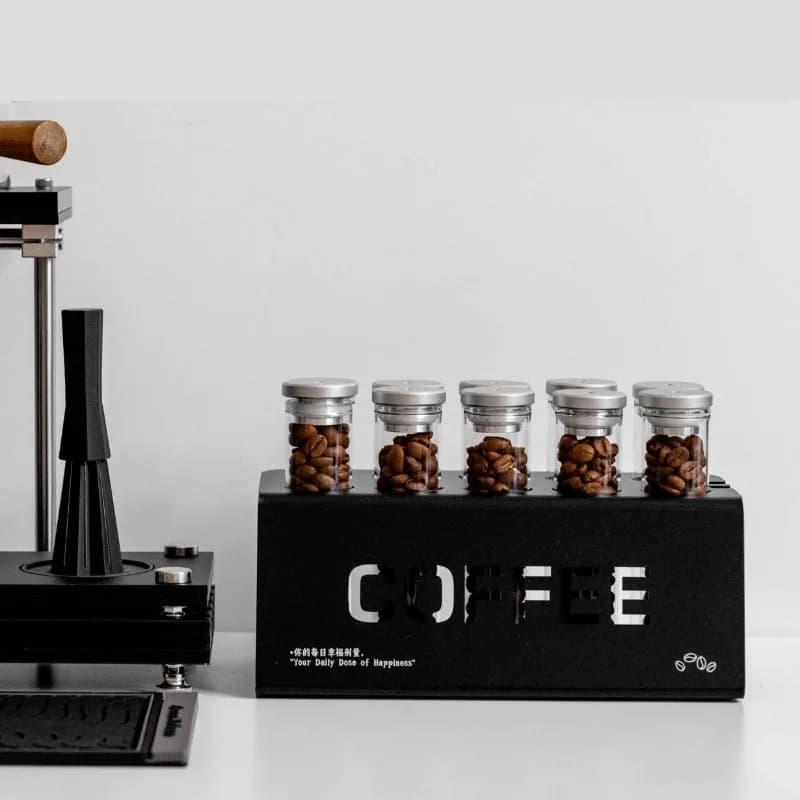 Dark acrylic coffee bean sub-bottling display rack, bean bottle display rack