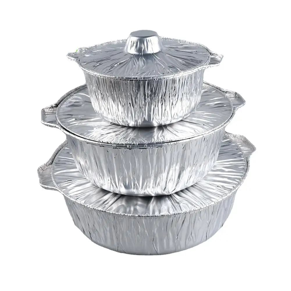 10 pezzi di teglie rotonde in alluminio con coperchi, teglie usa e getta per friggitrice ad aria, per picnic all'aperto, per riscaldare alimenti usa e getta