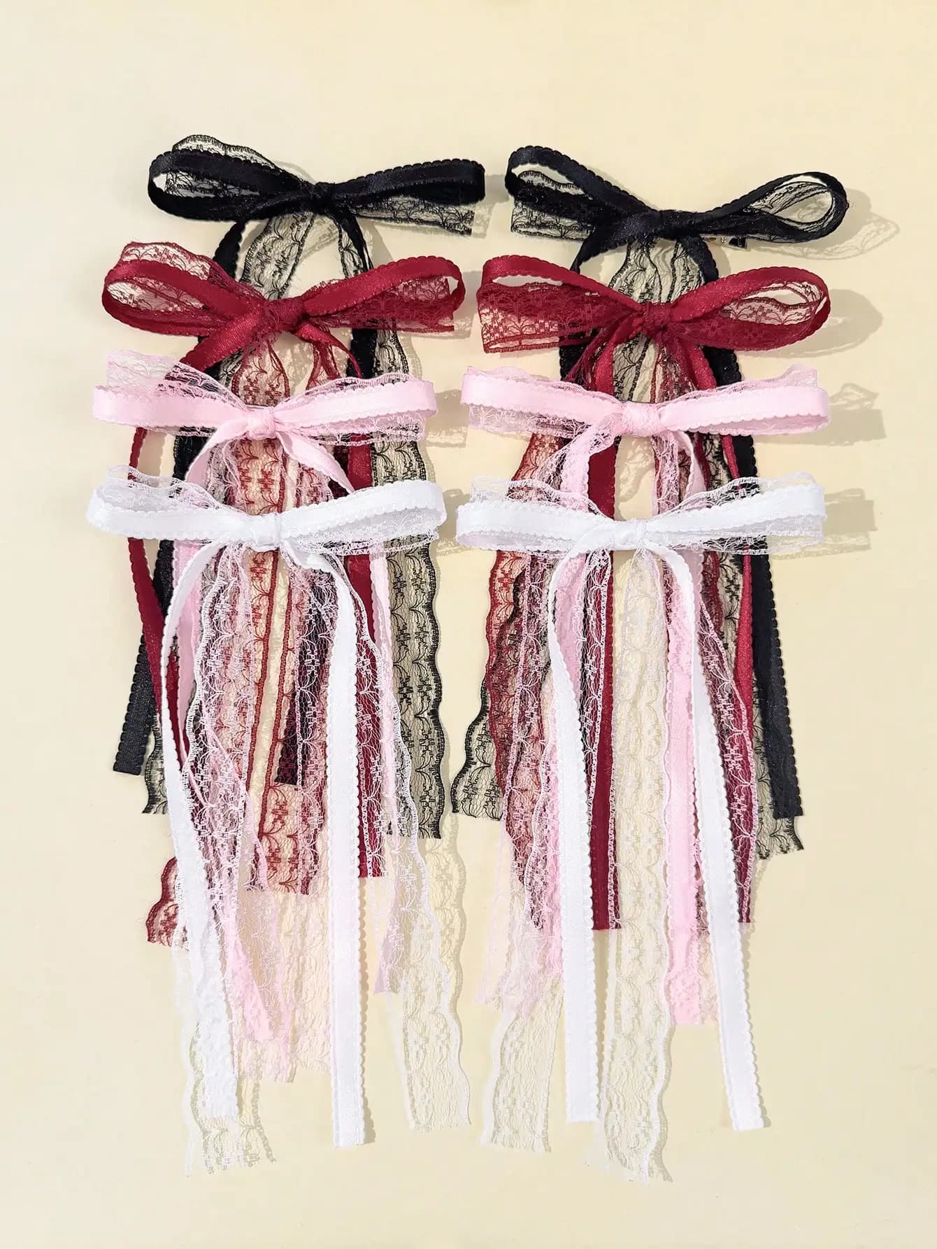 Fashionable women's hair clips, casual, plain color, with lace and ribbon bow, crocodile shape, for everyday commuting and versatile outfit matching