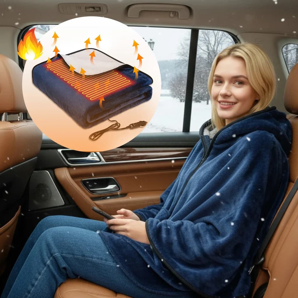 Coperta per auto riscaldata, coperta riscaldata portatile da viaggio, coperta elettrica per auto, camion, SUV, camper, coperte elettriche,