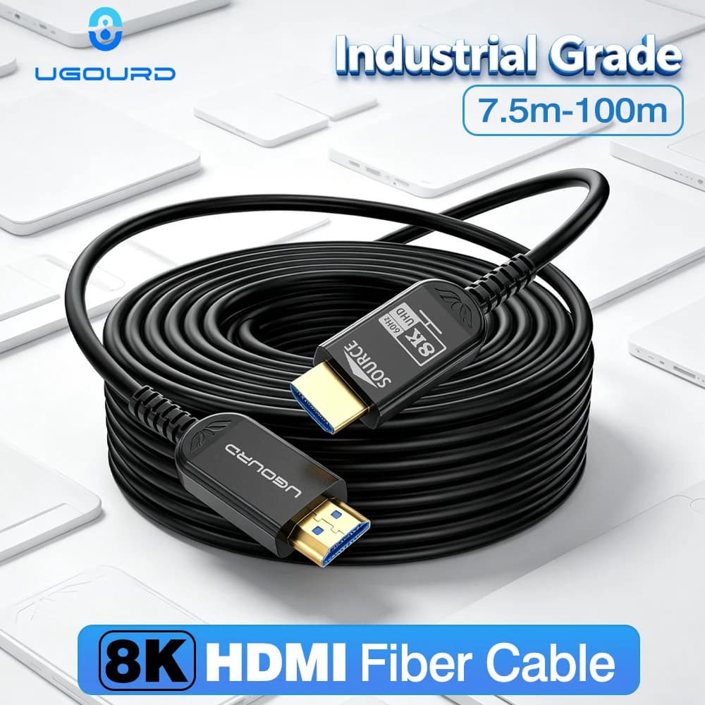 UGOURD Fiber Optic HDMI 2.1 Cable Active Optical AOC HDMI Over Fiber Cord 8K60Hz 4K 120Hz Long Distance 7.5m - 20m 30m 50m 100m