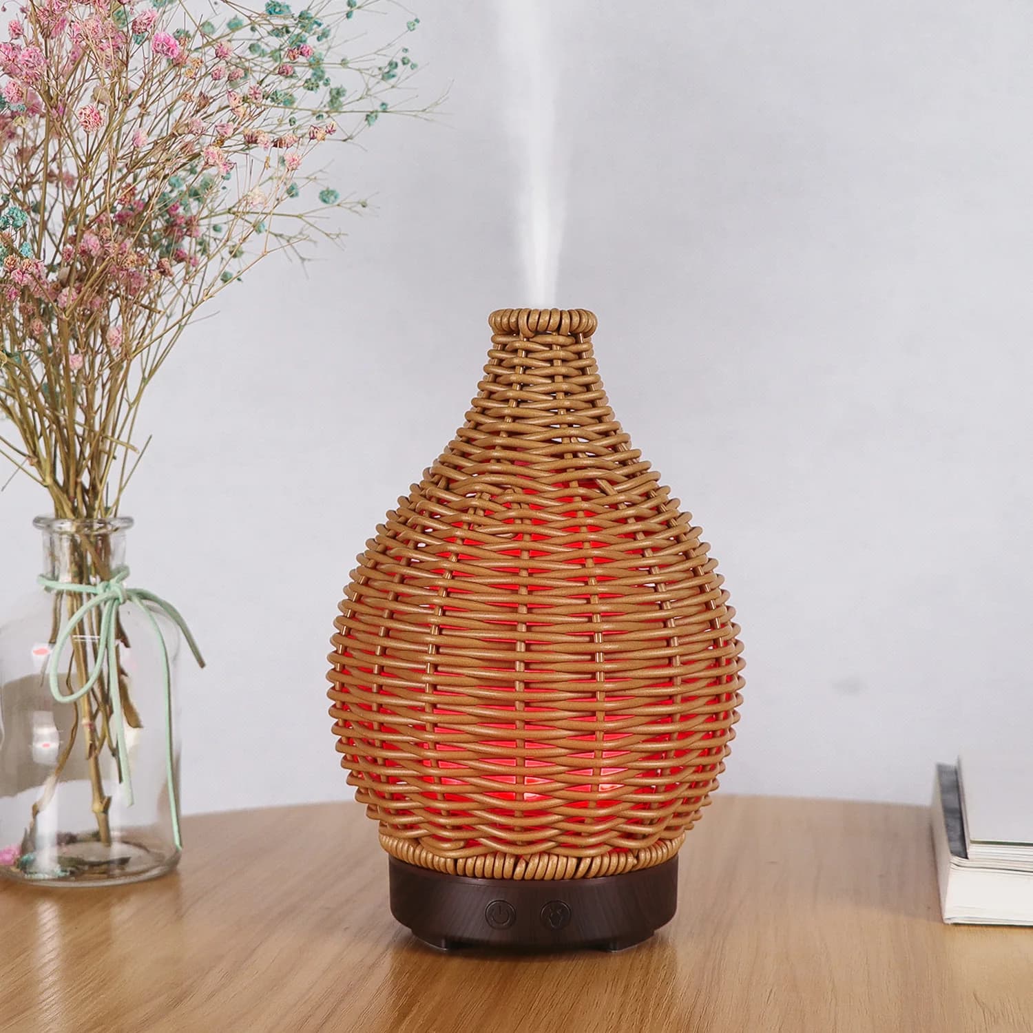 Diffusore di oli essenziali in rattan da 100 ml, umidificatore ad ultrasuoni, mini diffusore di aromi silenzioso per camera da letto, casa, ufficio, decorazione.