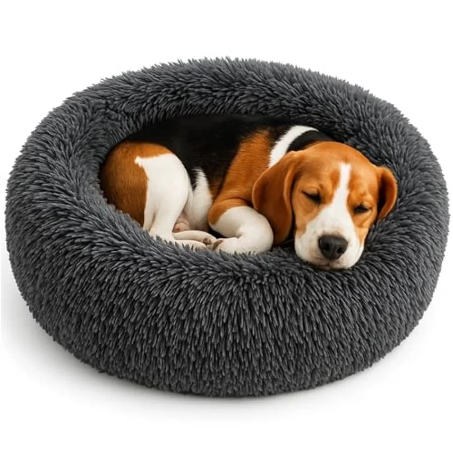 Cuccia Calmante per Cani - Morbido Donut Ortopedico Antistress con Fondo Antiscivolo, Accogliente Nido Rotondo in Pelliccia Sintetica per