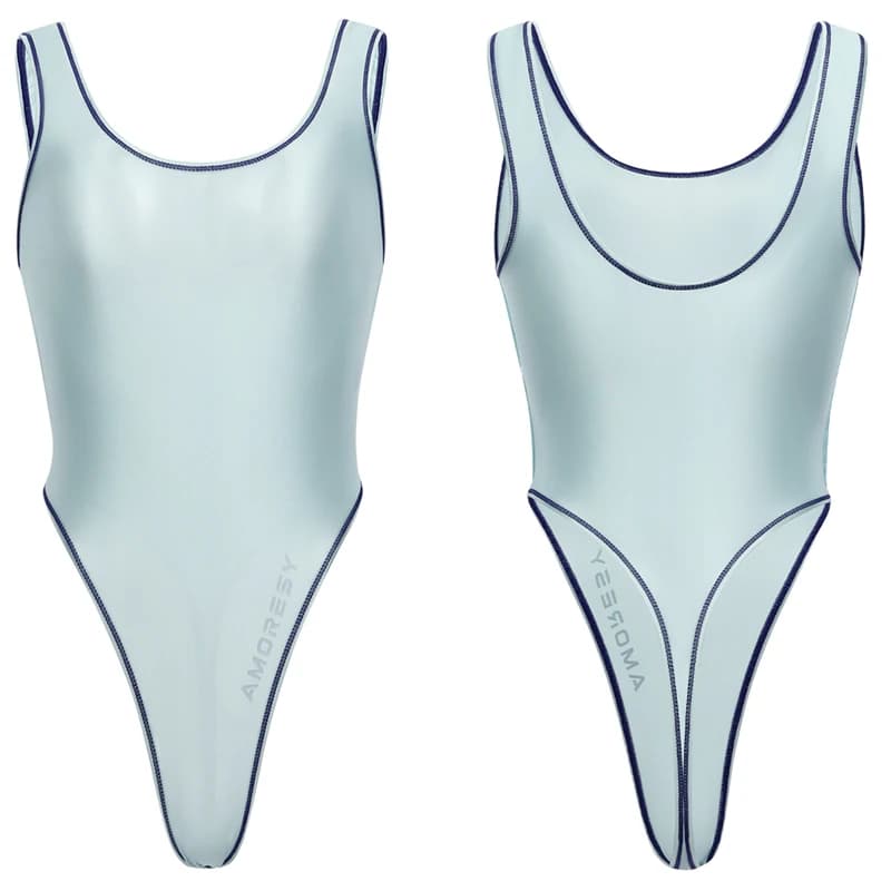 AMORESY Tempest Series Costume da Bagno Intero da Donna a Vita Alta con Perizoma, Lucido e Trasparente, in Spandex Aderente per Competizioni