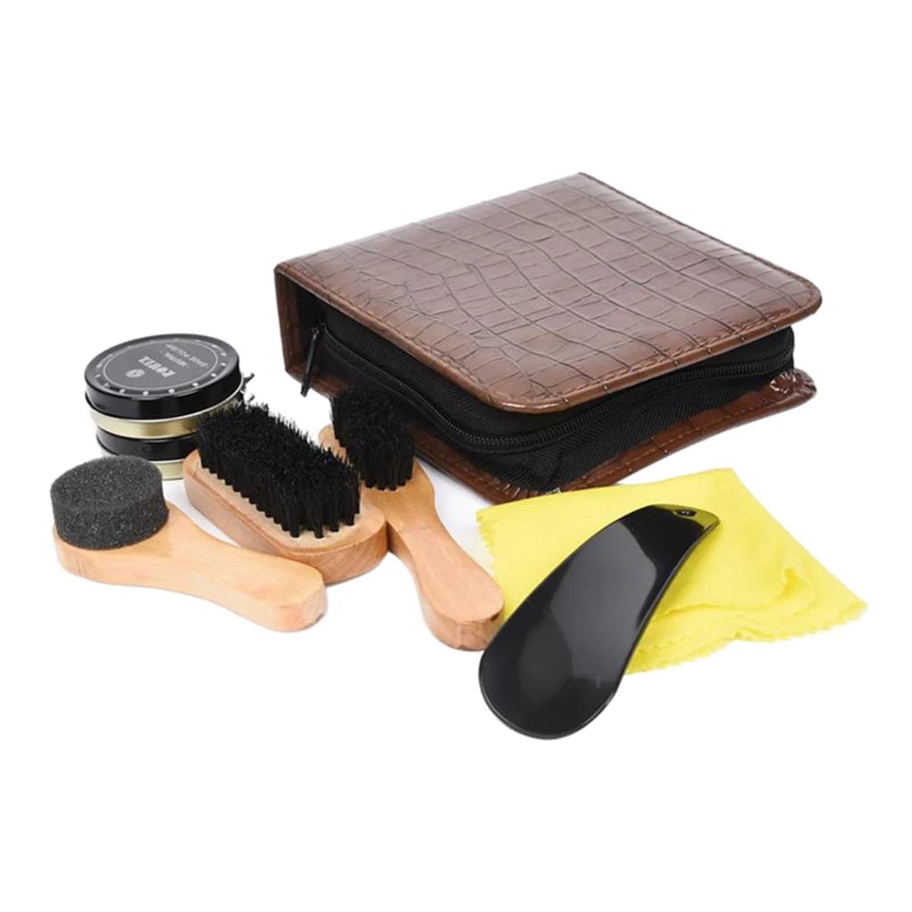 Shoe Polish Kit, 8pcs Brush Polish Set with PU Leather Carrying Case, Sneakers Brushes Shoe Polish Kit for Home Travling