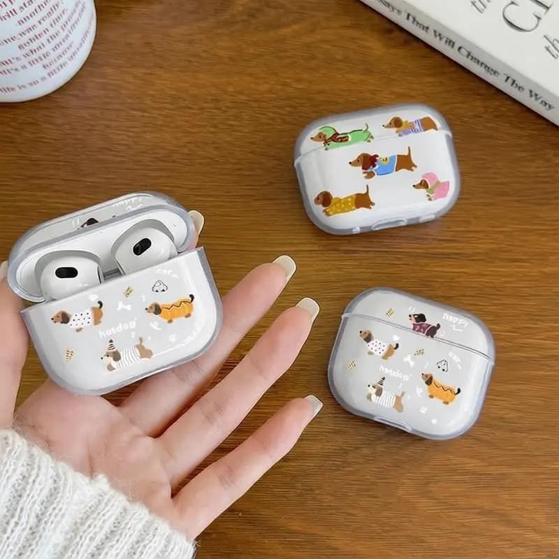 Custodia Protettiva Antiurto per Auricolari AirPods 4a 3a Gen Pro 3, con Design Simpatico Bassotto Cartone Animato, Compatibile con AirPods 2 3 1