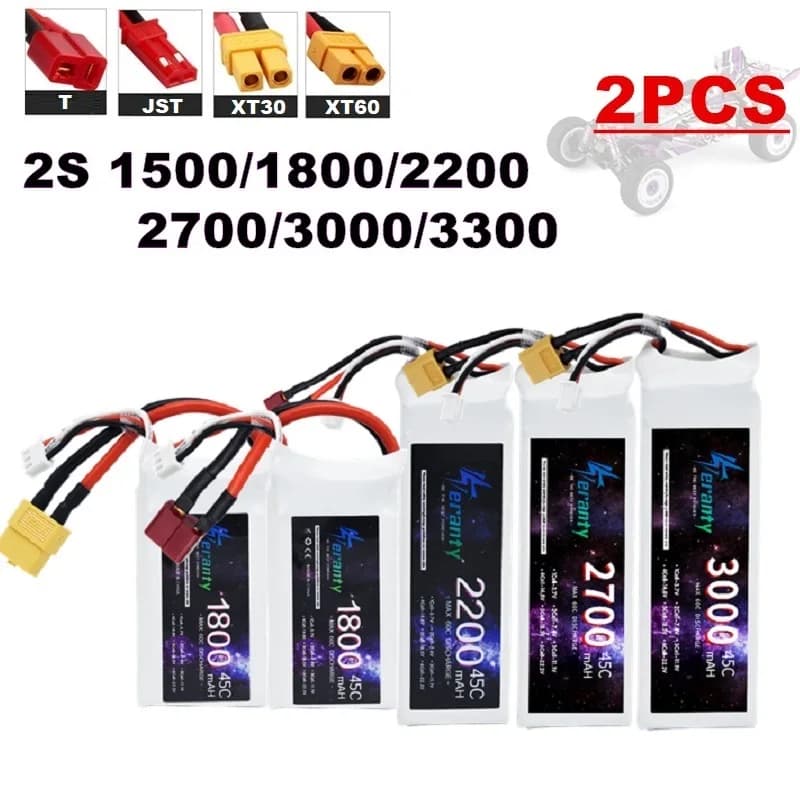 2PCS 7.4V Lipo 2S Batteria 1500mah/1800mAh/2200mah/2700mah/3000mah/3300mah RC Auto Drone Racing Hobby 45C/60C Polimero di Litio
