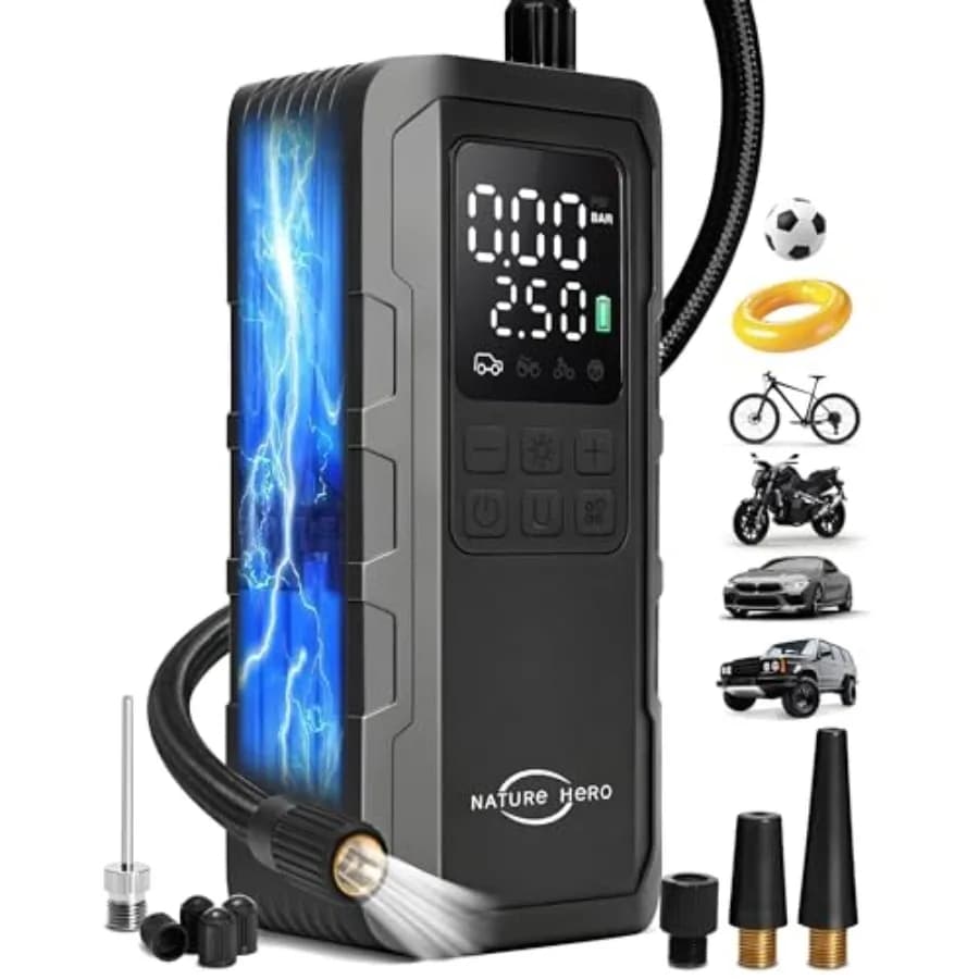 Compressore d'Aria Portatile per Pneumatici - Gonfiatore Senza Fili da 150PSI per Pneumatici Auto con Manometro e Luci LED - 3X