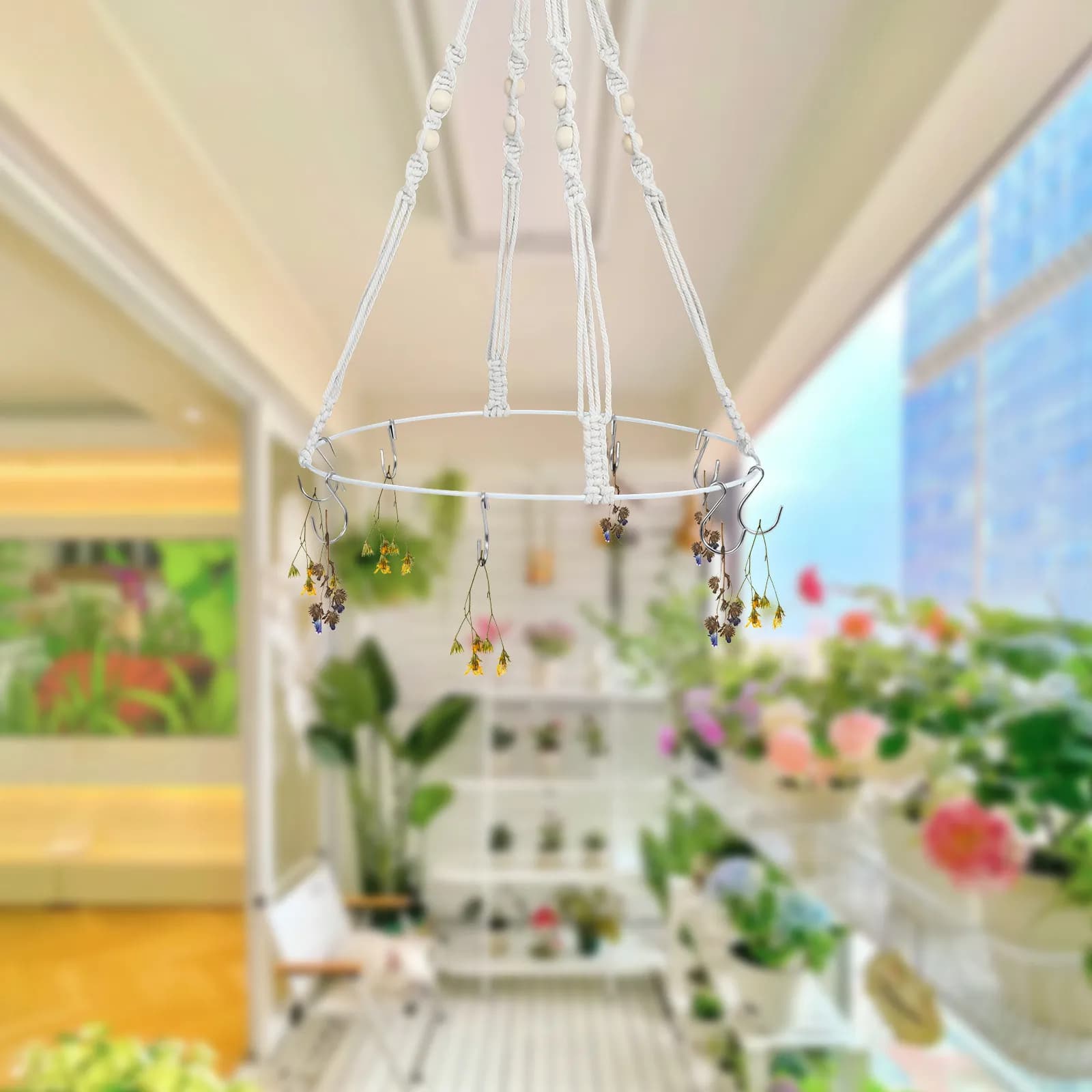 1 Set Woven Herb Drying Rack Cotton Rope Hanging Plant Drier For Flowers Vegetables Indoor Outdoor Spice Food Drying Hanger