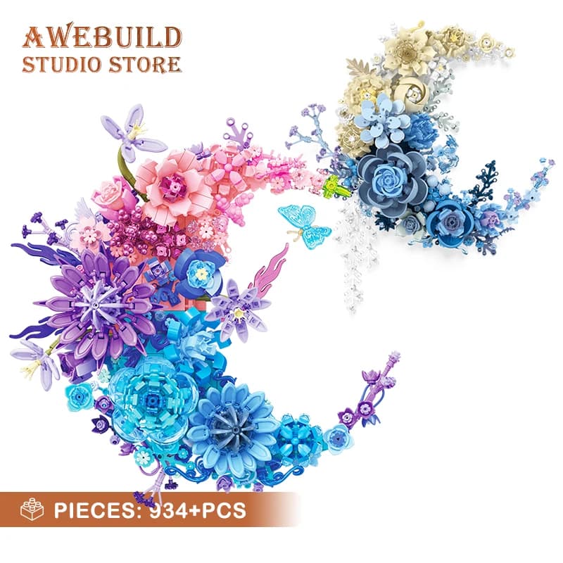 Eternal Moon Flower Building Blocks Romantic Bouquet Toys Creative Plant Rose MOC Brick Wall Decoration Wife Valentine Gifts DIY