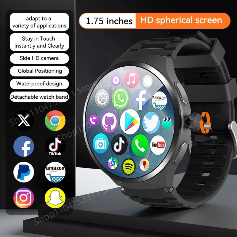 VP50 Smart Watch 1.75 pollici Amoled 490*490 Schermo HD 800W Fotocamera GPS WIFI Bussola NFC 256GB di archiviazione Android Smartwatch Sim Card