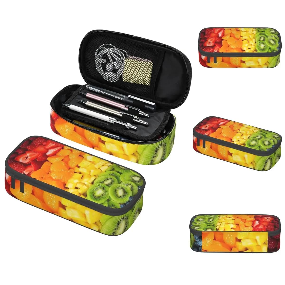 Astuccio con motivo frutta kiwi, mango, arancia e fragola per studenti, scatola per penne, borsa per matite, articoli di cancelleria, porta penne
