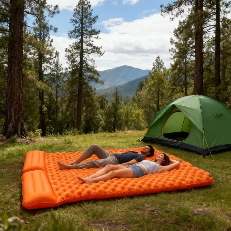 Materasso Gonfiabile Portatile Ultraleggero in TPU Morbido Impermeabile con Cuscino Integrato e Pompa a Pedale Incorporata per Escursionismo e Viaggi Arancione