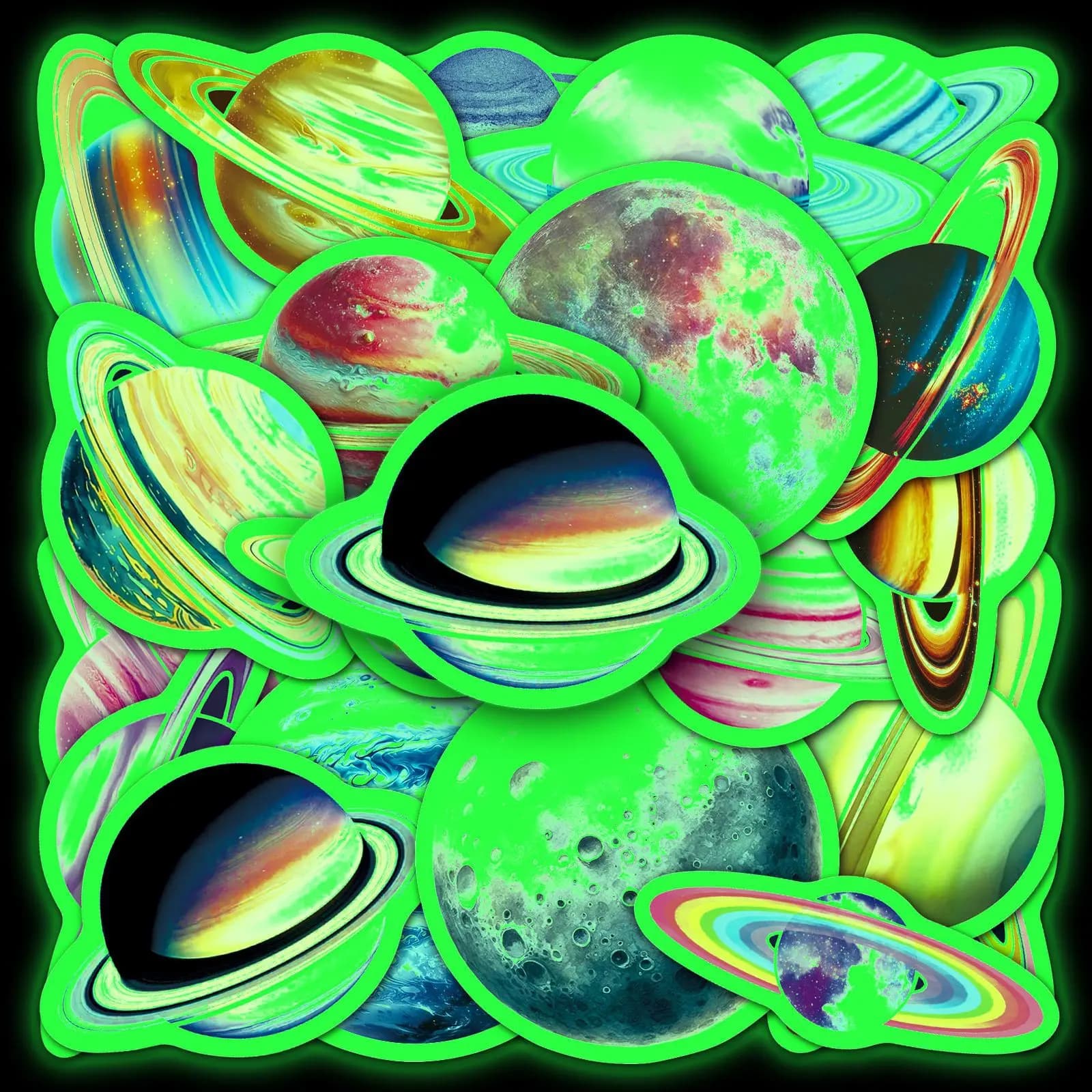 Bview Art 20pcs Glow-in-the-Dark Planet Stickers, Luminous Decals for Phone Cases, Laptops, Notebooks & More