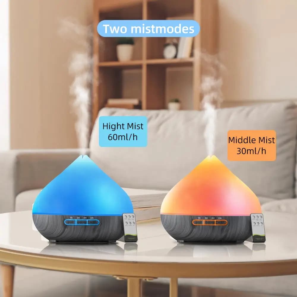 Diffusore di Oli Essenziali da 500ml con Telecomando, Luci LED a 7 Colori e 6 Oli - Aromaterapia a Ultrasuoni per Casa e Ufficio