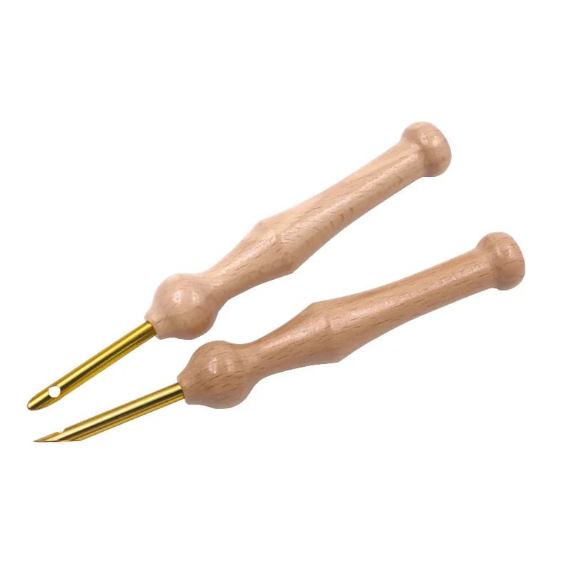 Russian Punch Needle Tool with Thickened Copper Tube and Wooden Handle for DIY Embroidery Sewing Craft Kit Gift
