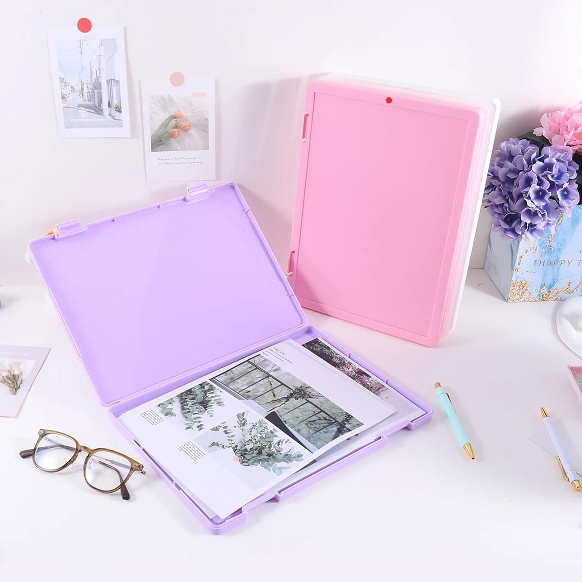 1 scatola portadocumenti A4 2 in 1, organizer portatile per documenti e foto senza clip, con lavagna per appunti, per uso in ufficio.