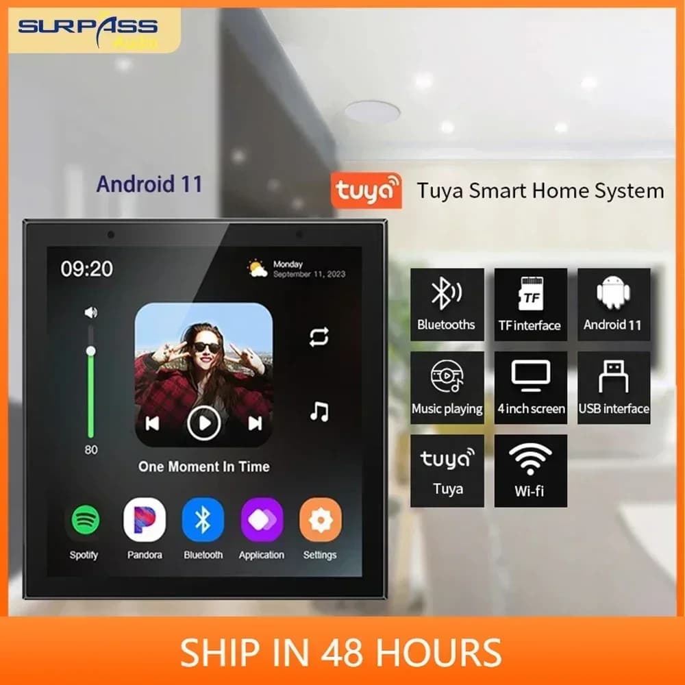 Amplificatore da Parete Smart Home con Sistema Android 11, 8 Ohm, 4 Pollici, WiFi Tuya, Controllo Remoto Alexa e Set di Altoparlanti Full Range