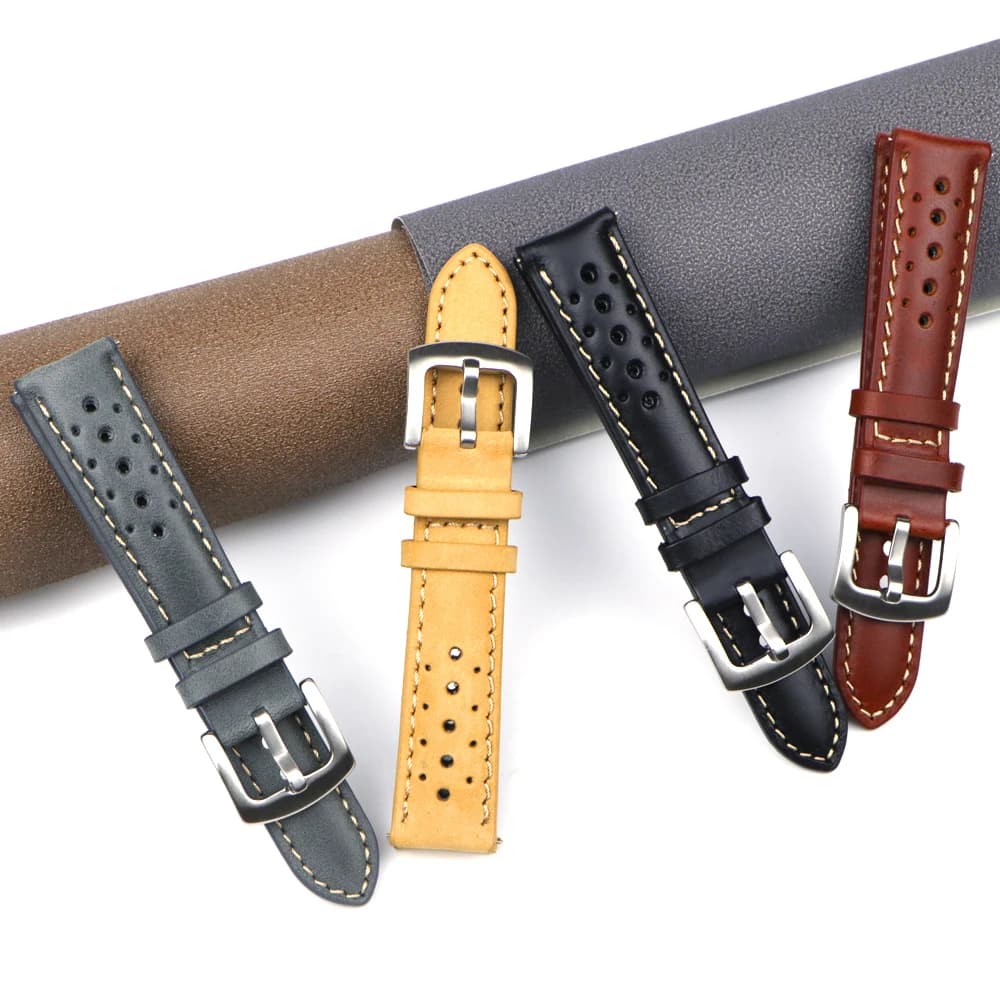 18mm 18mm 19mm 20mm 20mm 22mm Handmade Breathable Leather Watch Strap Women Accessories for Oil Wax genuine strap
