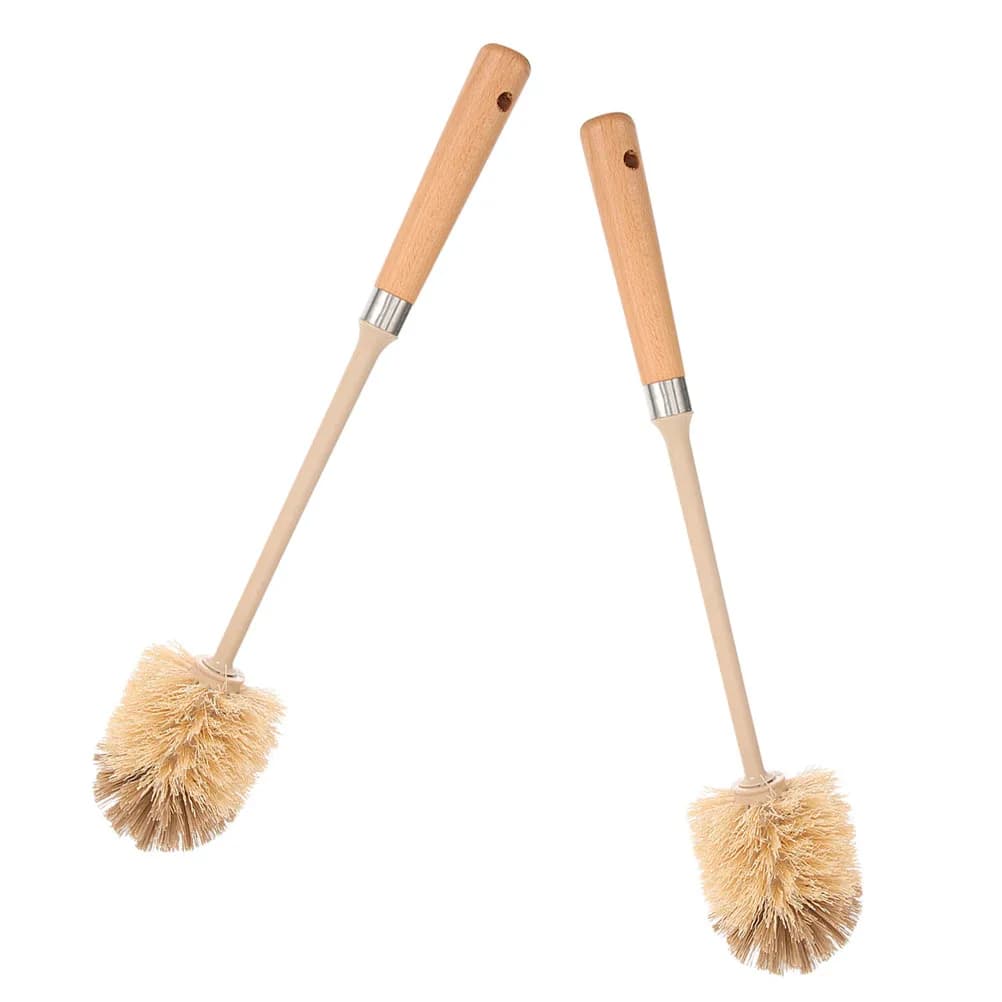 Set di 2 Spazzole per WC in Legno con Manico Lungo, Riutilizzabili, per Pulizia del Bagno, Strumenti per la Pulizia di Casa e Hotel