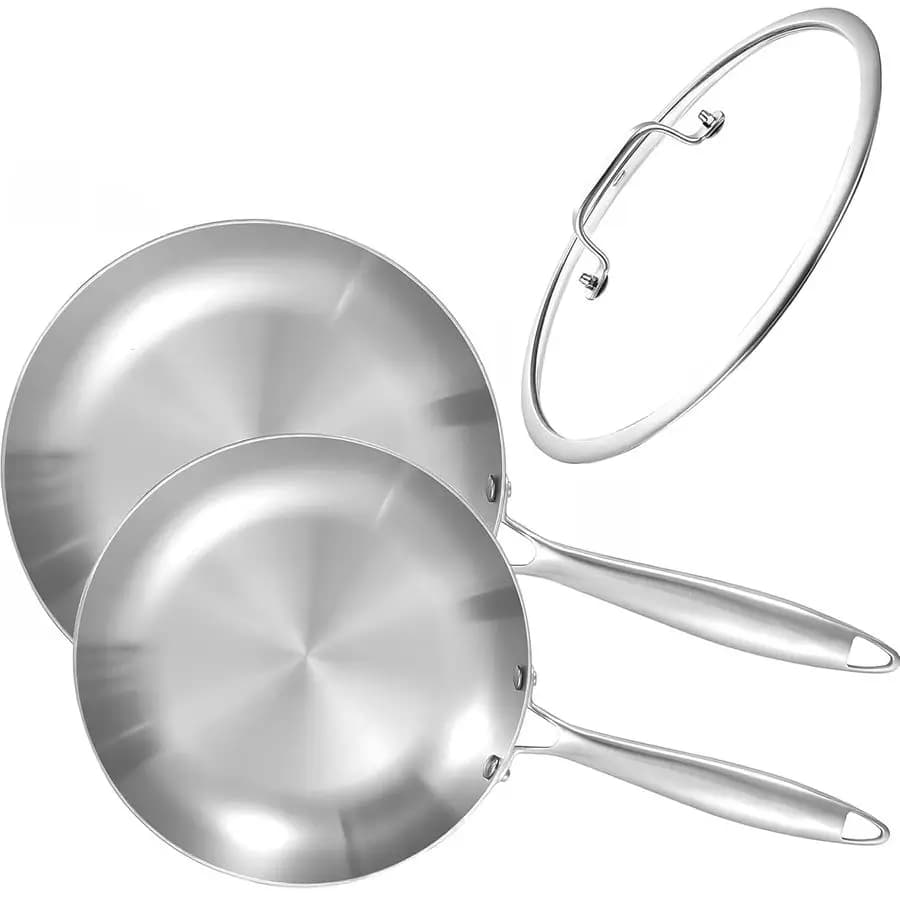 Set of Stainless Steel Plates Triple Sheet 8.5-10 Inch with Cover, Induction Pens, Dishwasher Washables and Oven Suitable
