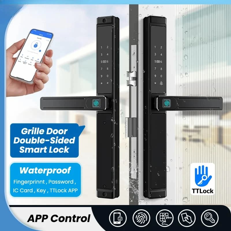 F6 Biometric Waterproof Double-Sided Smart Lock for Courtyard Door, Fingerprint Password IC Card Key TTLock APP Control for home