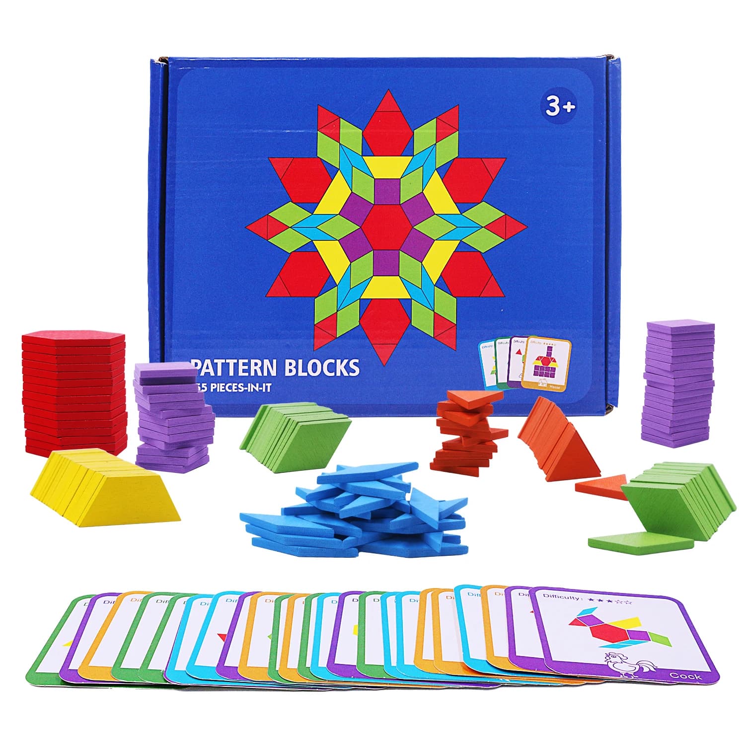 Set di blocchi con motivo in legno da 155 pezzi, puzzle a forma geometrica, giocattoli educativi classici Tangram Montessori per bambini