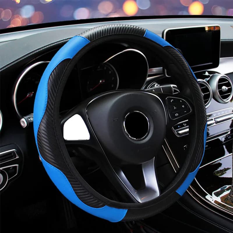 Coprivolante per auto coprivolante in fibra di carbonio traspirante antiscivolo in pelle PU universale 37-38cm accessori per la decorazione
