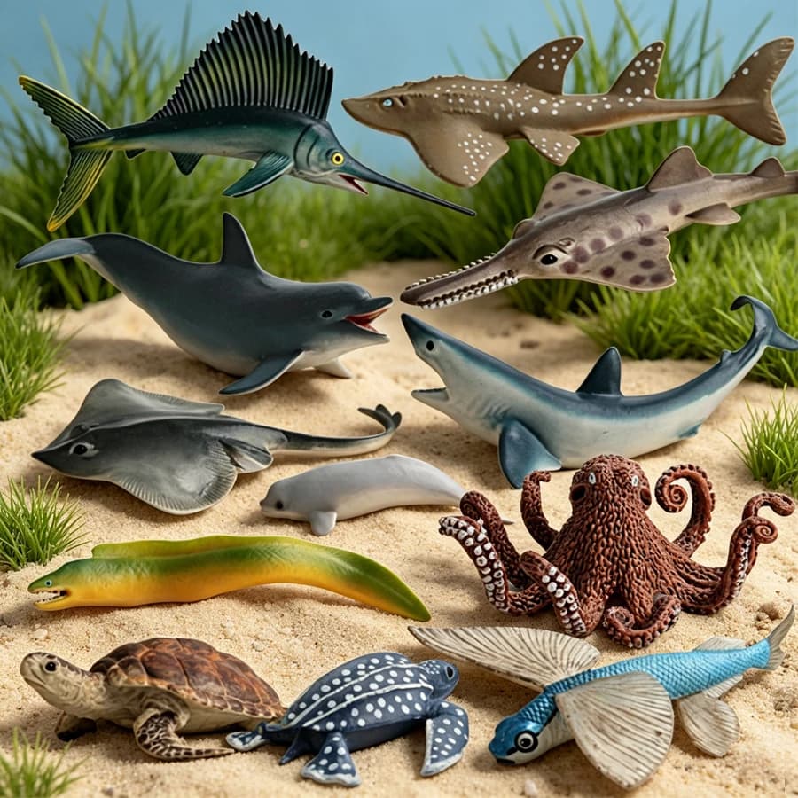 Figurine realistiche di animali marini Orca Squid Squali Delfino Tartaruga Pesce vela Polpo Figure Giocattoli educativi in miniatura Regalo per i bambini