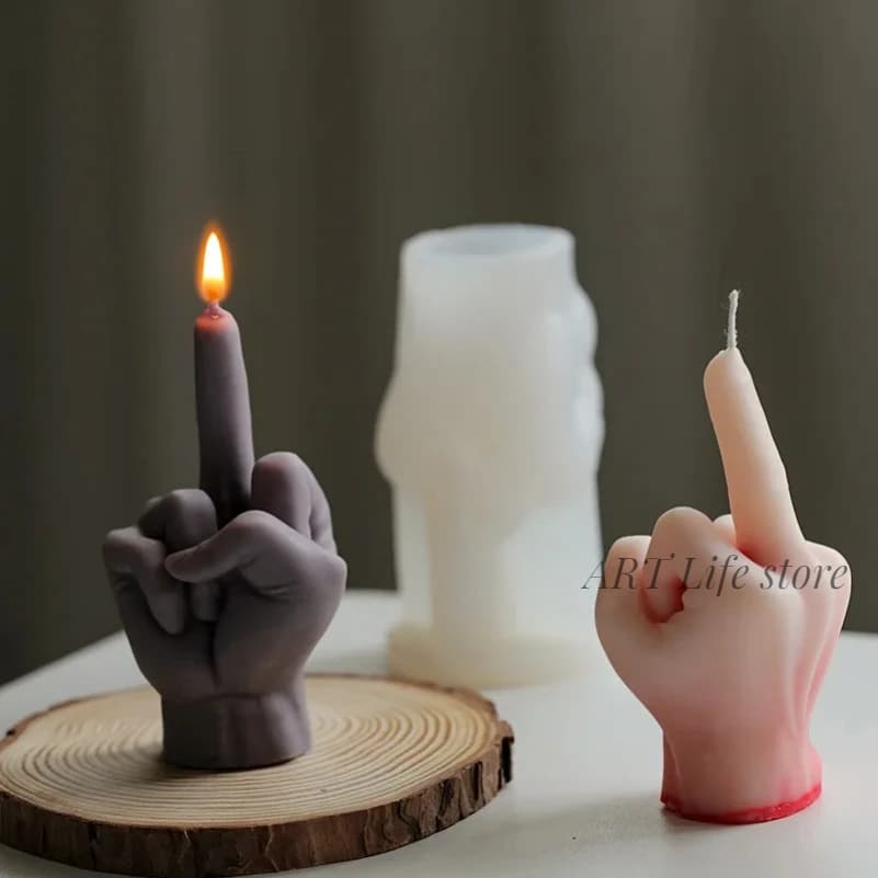 Stampo per candele in silicone con dito 3D Fai da te Divertimento Gesto desprezato Gesso Sapone Artigianato in resina Crea stampi Decorazioni natalizie Regali per feste