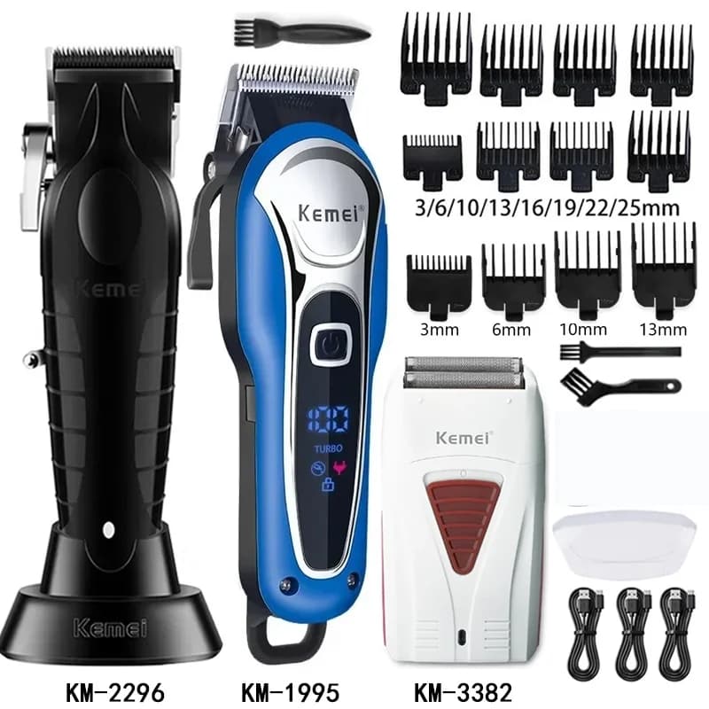 Kemei Hair Clipper Km-2296 Km-1995 Km-3382 Barber Blading Hair Cutting Machine Clipper Grooming Cordless Rechargeable Shaver