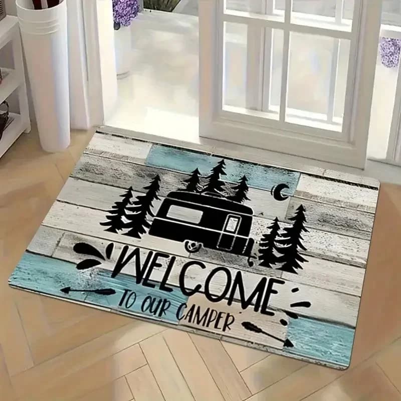Welcome pad for outdoor camping van with cheerful camping van Non-slip carpets for kitchen bathroom Washable carpets for living room