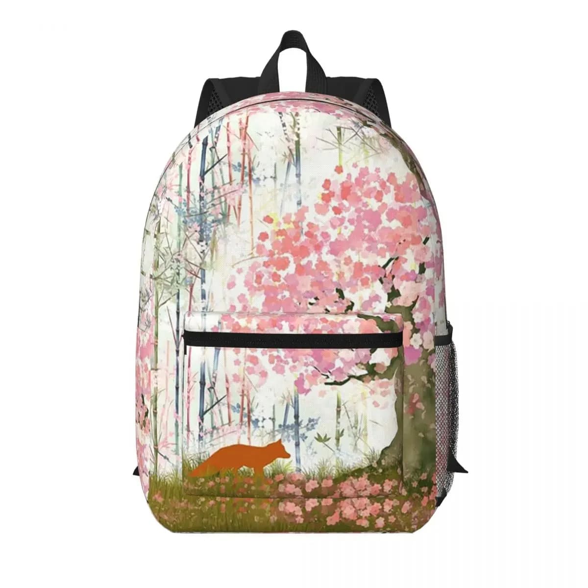 Lonely Fox Under Love Flowers Tree Student Backpack School Bag Hiking Travel Daypack for Men Women Bookbag Shoulder Bags