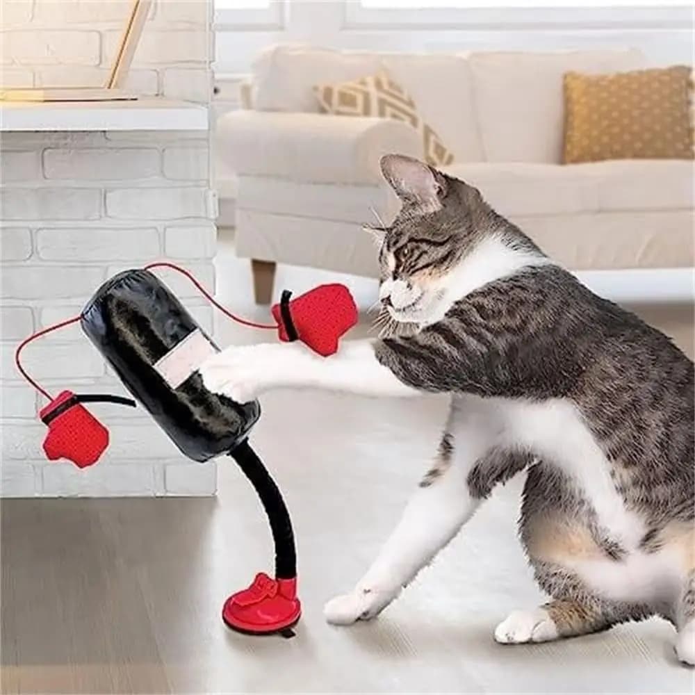 New cartoon cat toy boxing toy kitten boxing toy with boxing gloves for adult cats boring interior supplies for pets