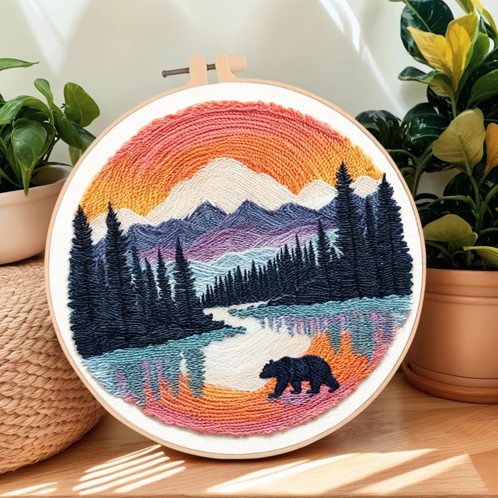 Evershine Embroidery Tree Landscape Pattern Handmade Sewing Art DIY Embroidery Kit With Hoop Bear Design Unique Handmade Hobby