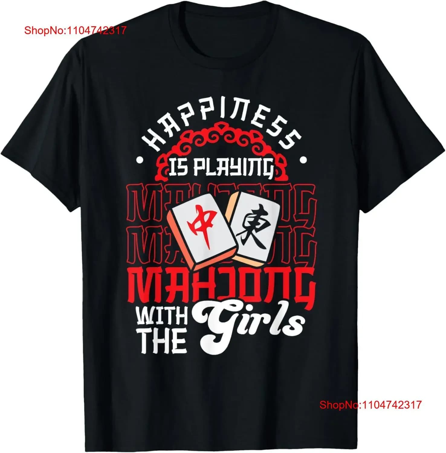 Happiness is Playing Mahjong with the Girls Funny Tiles Game T Shirt vintage Washed Top For Everyday Wear homme Soft Stretched