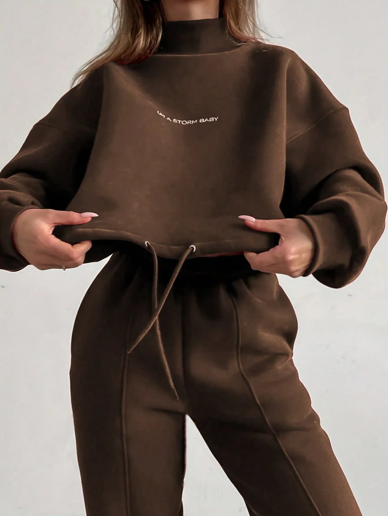 Sweatshirt pant Women Letter Print Two Piece Set Casual Loose Suit High Waist Trousers Turtleneck Autumn Sweatpants Suits 2025