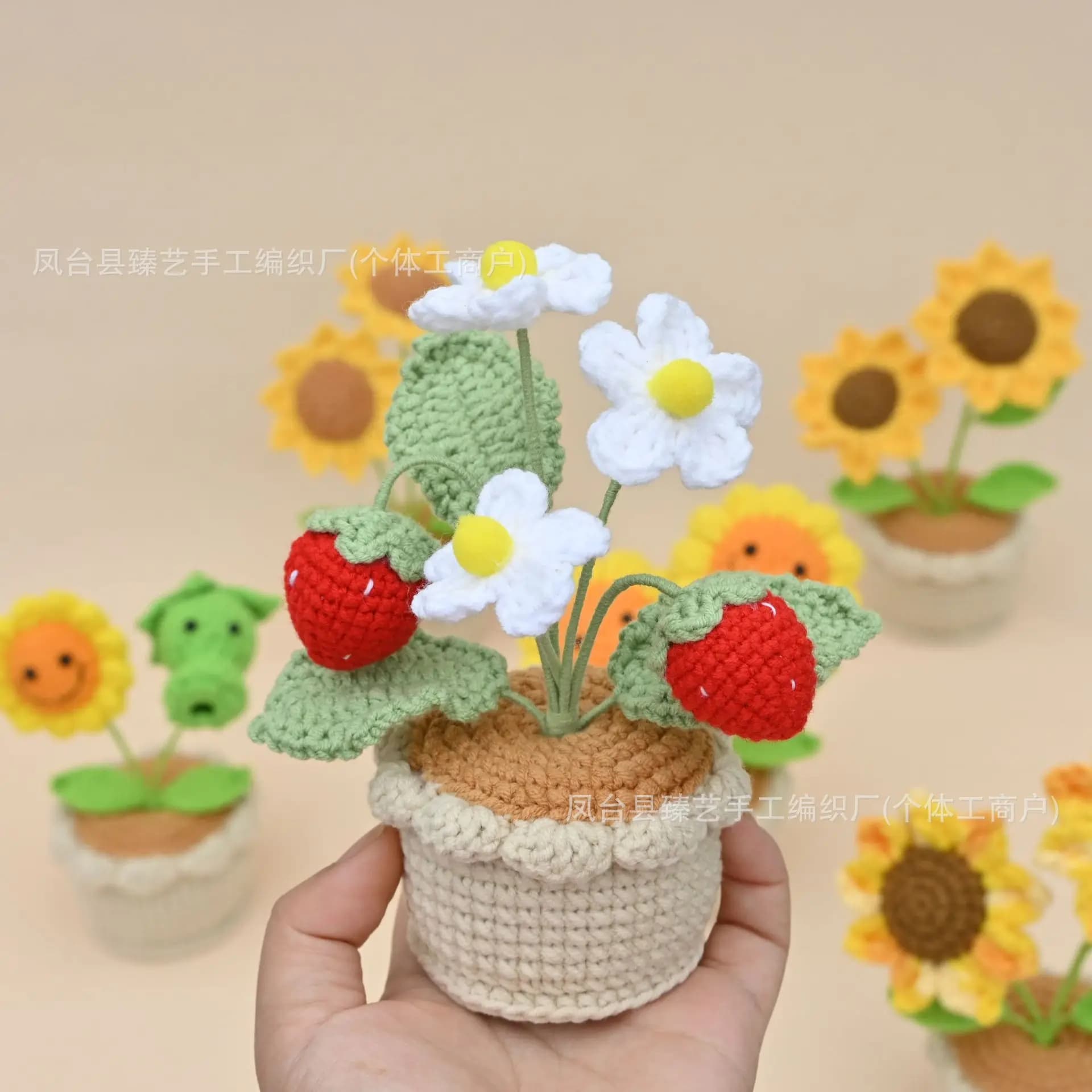 Pianta di girasole in maglia di lana, fiori artificiali all'uncinetto, fiori finti, ornamenti per piante in vaso, regali.